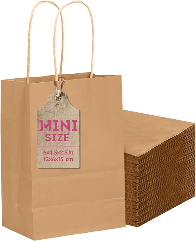 qiqee 50-Packs Brown Paper Gift Bags by Qiqee