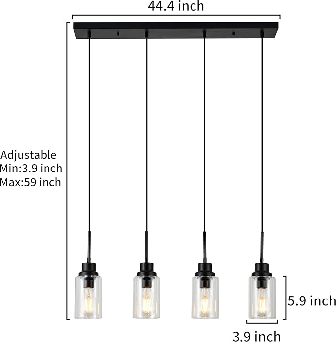 4-Lights Pendant Lighting for Kitchen Island in Black, Ceiling Light Fixtures - Image 2