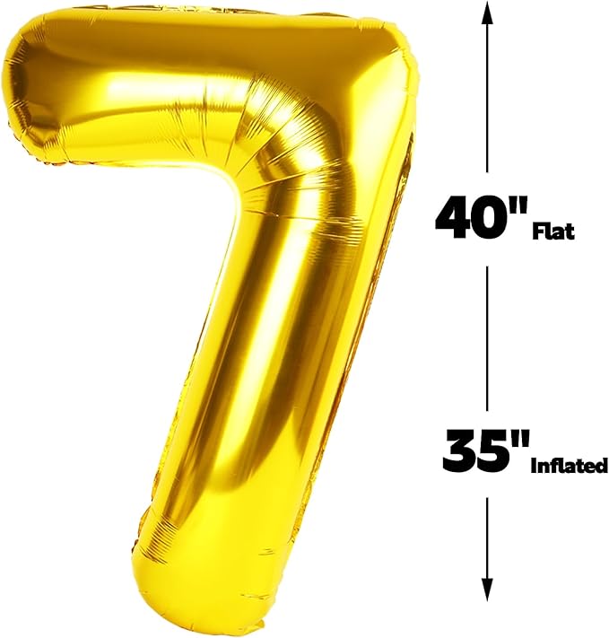 Digital Number 7 Gold Birthday Balloon 40 Inch, Foil Balloons - Image 2