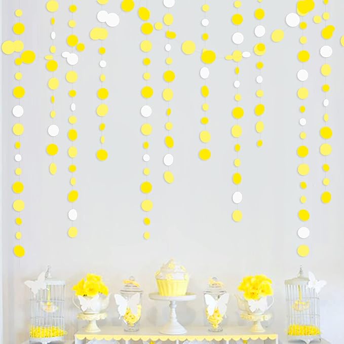 46 Ft Yellow White Circle Dots Garland Gradient Yellow Polka Dot Hanging Paper - Image 4