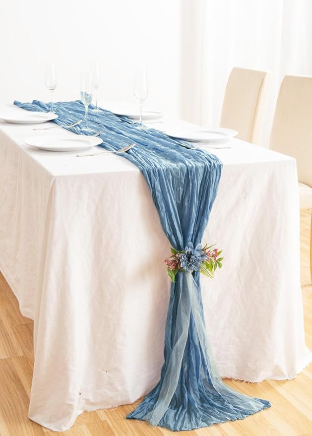 8 Pack 10Ft Dusty Blue Cheesecloth Table Runner 35x120 inch Boho Gauze Cheese - Image 6