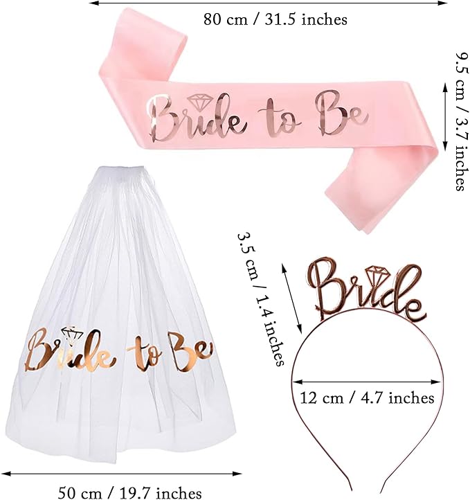 3 Pack Bride to Be Decorations Set, Bride to Be Sash, Bride Headband Tiara - Image 2