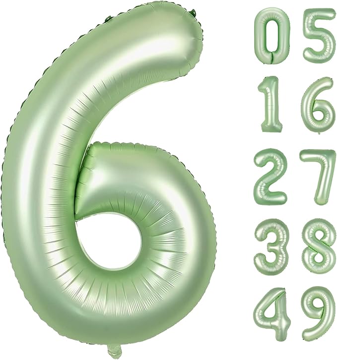 40 Inch Sage Green Mylar Foil Number 6 Birthday Balloon, Digital Balloons by Upgesy