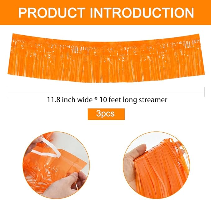 BEISHIDA 3 Packs Metallic Foil Fringe Garland Orange Wall Hanging Tinsel Fringe - Image 2