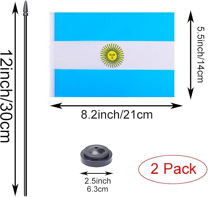 WXTWK 2 Pack Argentina Flag Argentina Deluxe Desk Flag Set - Image 2