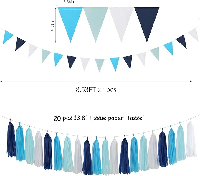 Light-Royal Navy-Blue White Pom-Poms Streamers - Image 3