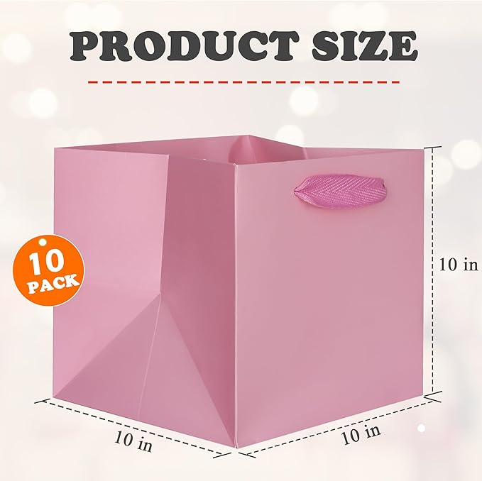 ADIDO EVA Pink Square Gift Bags Medium Size Square Bottom Paper Bags - Image 2