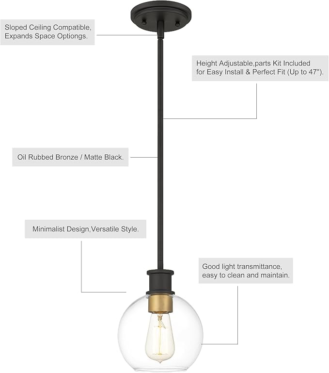 Black and Gold Pendant Light, Modern Globe Pendant Light, Island Pendant Lights - Image 5