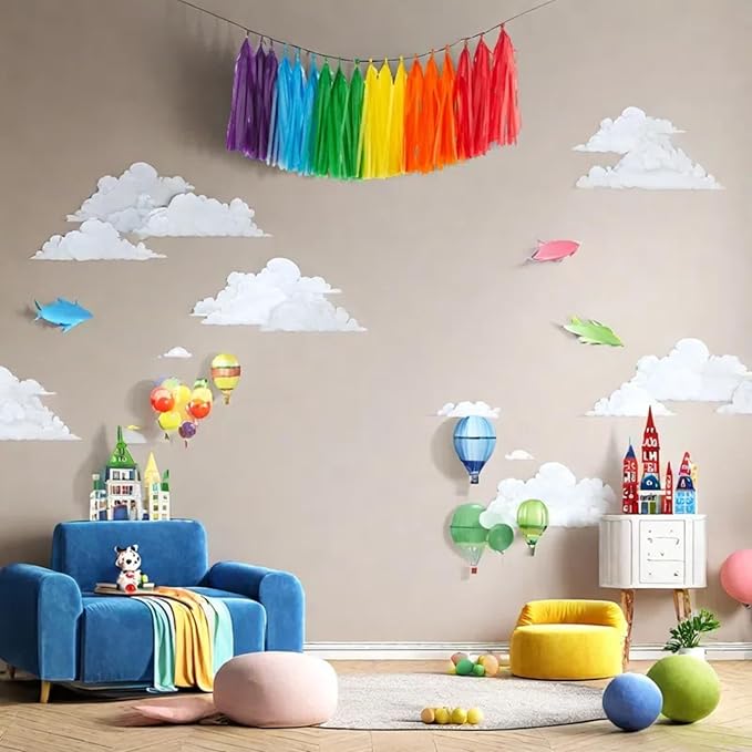 Aimto 30PCS Rainbow Shiny Tassel Garland Tissue Colorful Paper Tassel Banner - Image 3