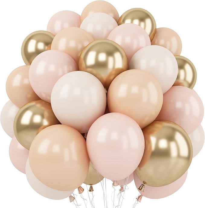 White Sand Gold Balloons Set, 12 Inch Double Stuffed Blush Beige Boho Party by Jobkoo