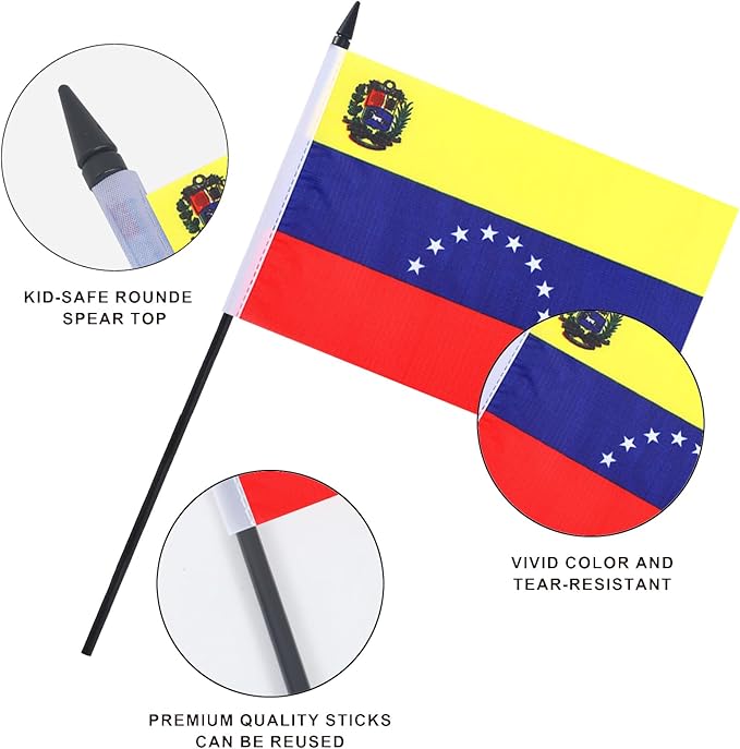 Venezuela Desk Flag 12" Solid Pole Deluxe Set Venezuelan Flags Banner Mini - Image 4