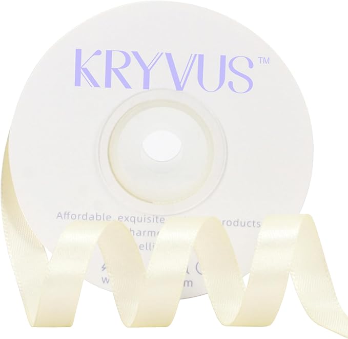 Beige Satin Ribbon 3/8 inch X Continuous 25 Yards, Single Face Polyester Ribbon by Kryvusribbon
