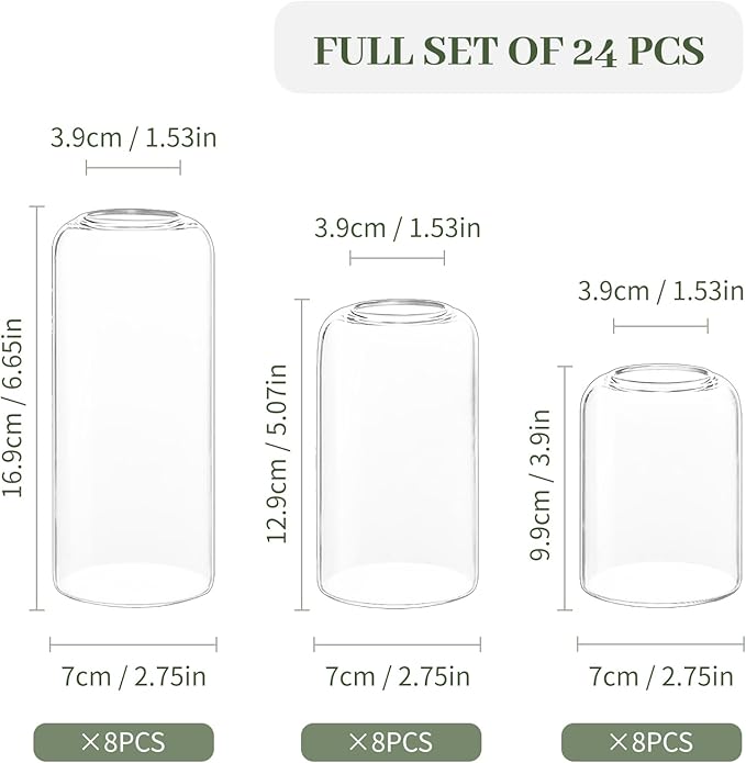 Set of 24 Clear Glass Vases Cylinder Flower Vase - Image 3