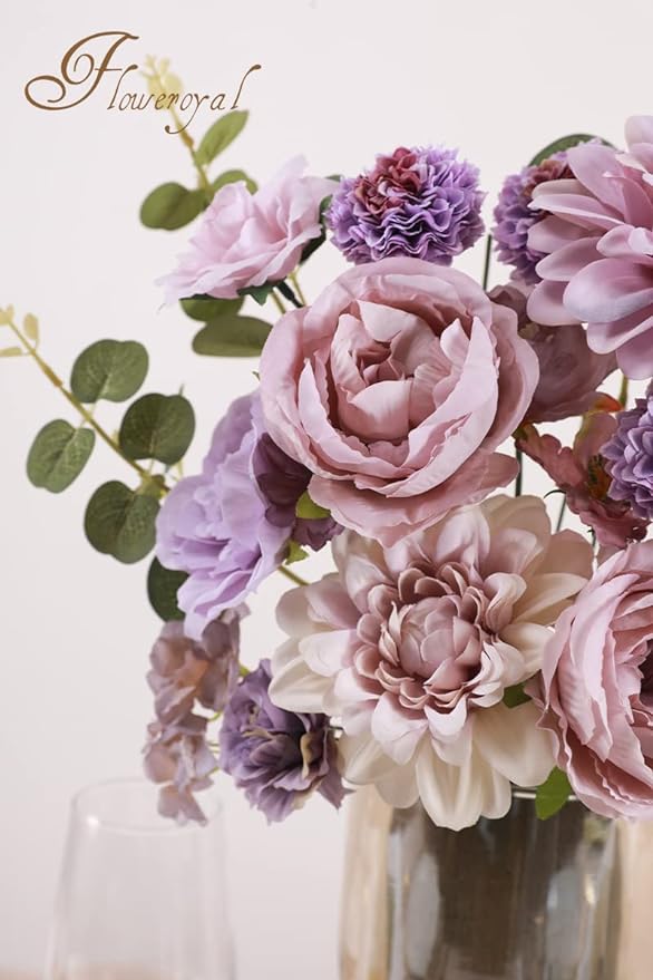 Floweroyal Artificial Flowers Combo Purple Flowers Mix Silk Flowers Dahlia Roses - Image 4