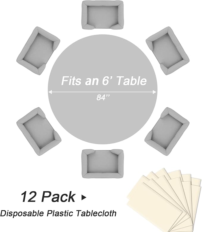 QIKSION Ivory Round Tablecloth 12 Pack, 84 Inch Plastic Table Cover Disposable - Image 5
