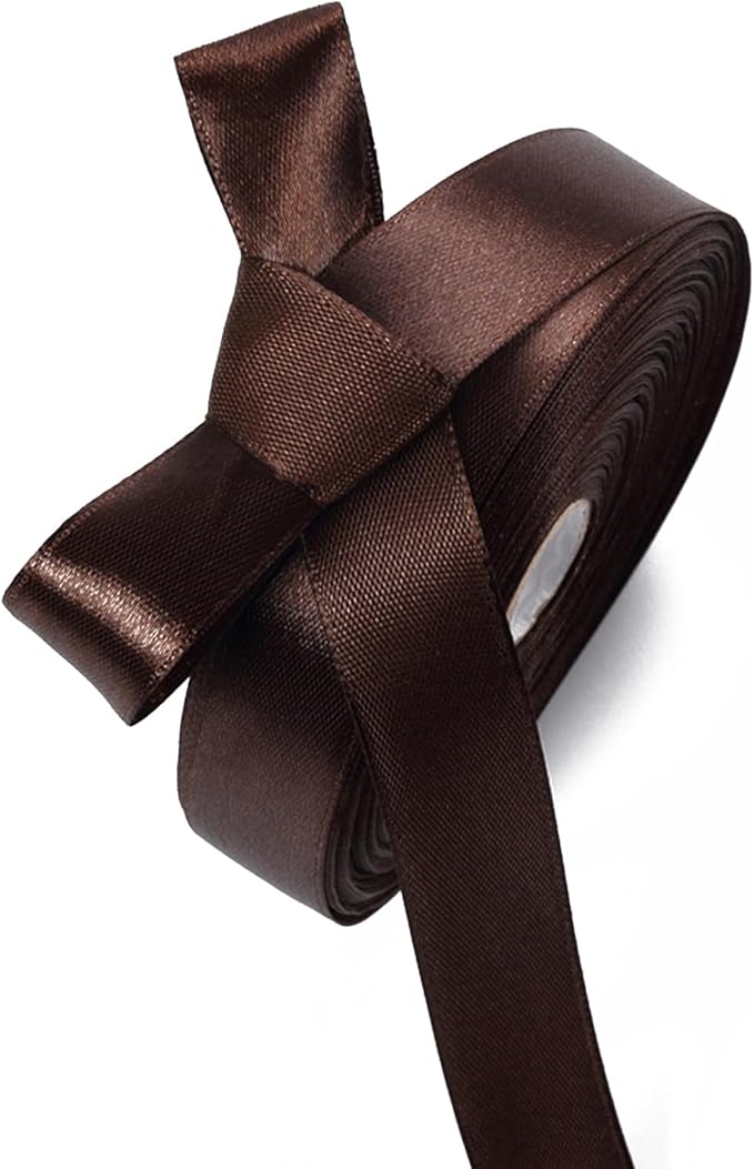 5/8" x 50 Yards Brown Satin Ribbon Single Faced Fabric Ribbons by Oakarbo