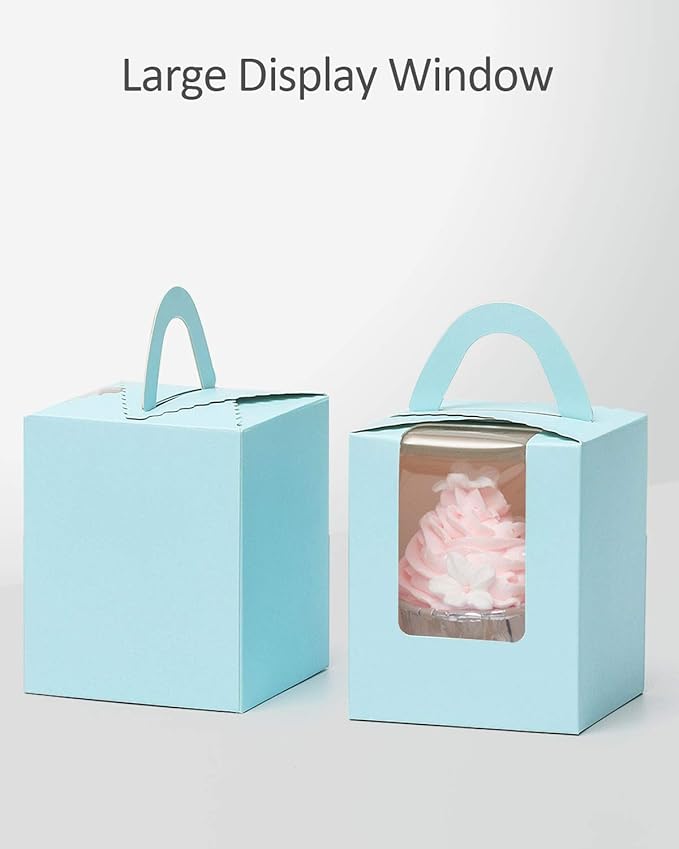 qiqee Light Blue Cupcake Boxes Individual Cupcake Holders Disposable 50pcs - Image 3