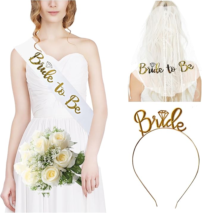 3 Pack Bride to Be Decorations Set, Bride to Be Sash, Bride Headband Tiara by Unknown