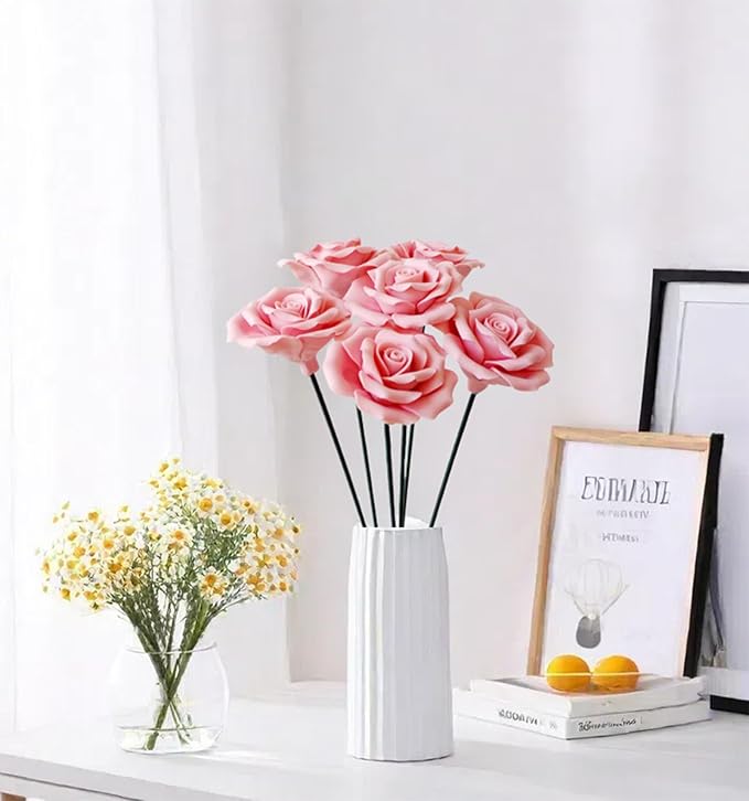 6 pcs Handmade Ceramic Roses, Featuring Vibrant Colors and Intricate Petal - Image 3