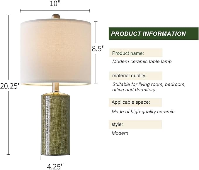 20.25" Small Table Lamps Set of 2 Modern Ceramic Lamps - Image 9