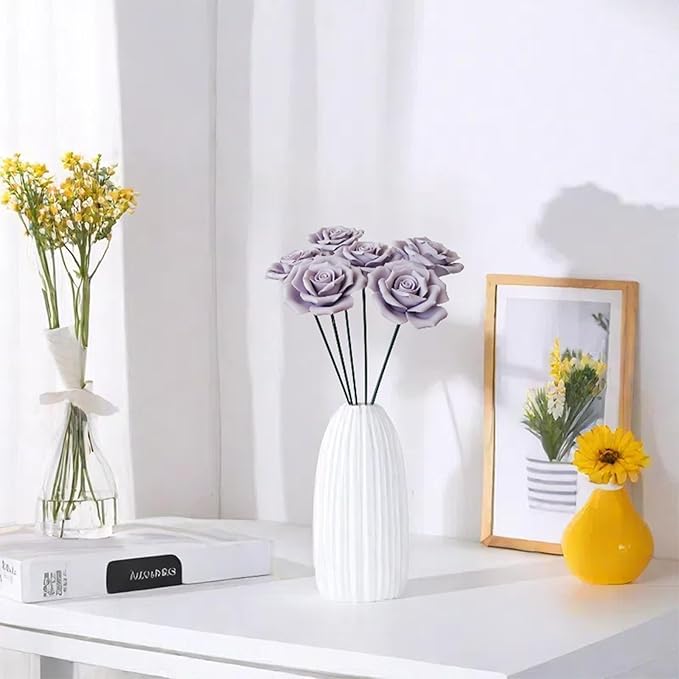 6 pcs Handmade Ceramic Roses, Featuring Vibrant Colors and Intricate Petal - Image 3