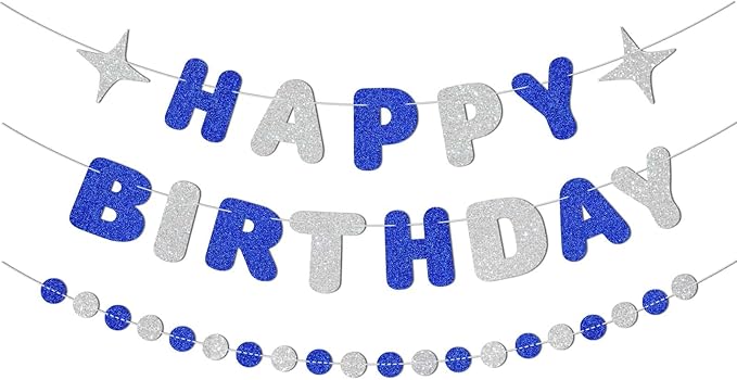 Royal Blue and Silver Happy Birthday Banner-Happy Birthday Decorations by Unknown