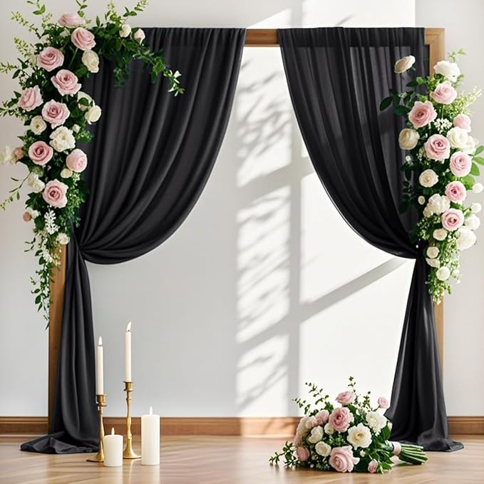 MLMW Wedding Arch Draping Fabric 1 Panel 29" x 20Ft Black Sheer Wedding Arch by MLMW