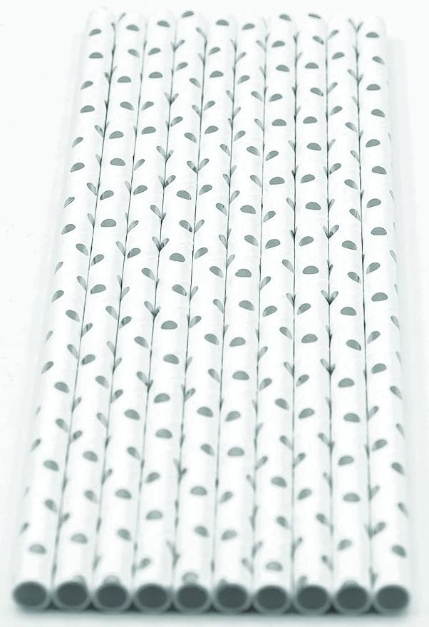 Pack of 900 Silver Polka Dot Foil Biodegradable 4-Ply Paper Drinking Straws - Image 2