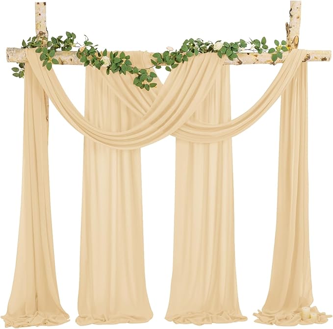 Wedding Arch Draping Fabric, 8 Panels 28" x 20ft Champagne Sheer Chiffon - Image 4