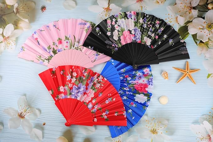 HUNANBANG 4 Pcs Oriental Flowers Japanese Folding Hand Fans Spanish Church - Image 4