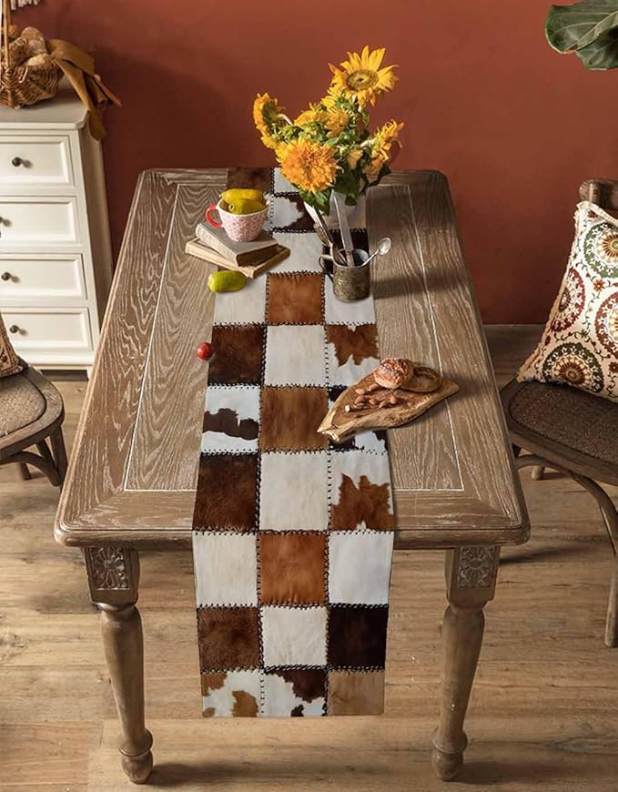 Abstract Cowhides Cotton Linen Table Runner - Image 4