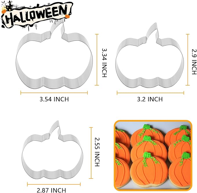 Pumpkin Cookie Cutters Set，3.54", 2.87"- 3Pcs Halloween Thanksgiving Fruit - Image 3