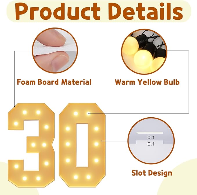 imprsv 4FT Light Up Numbers, Marquee Numbers 30th Birthday Decorations - Image 4