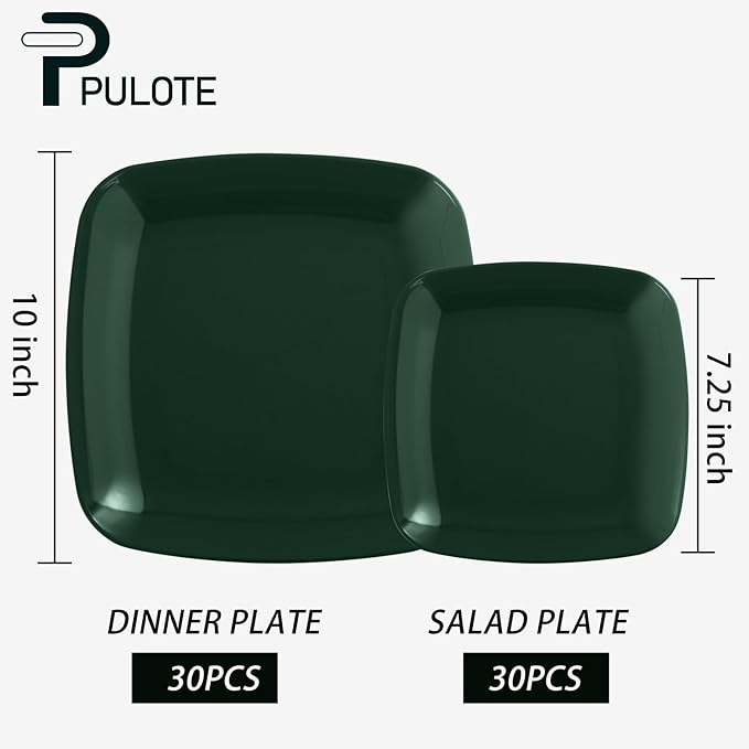 PULOTE 60PCS Green Square Plastic Plates - Image 2