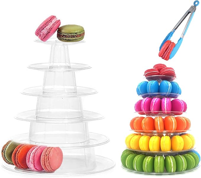 6 Tiers Round Macaron Tower Stand Plastic Cake Stand Macaron Display Rack by Ufurty