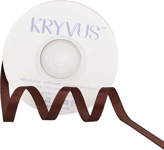 Dark Brown Satin Ribbon 1/4 inch X Continuous 25 Yards, Single Face Polyester by Kryvusribbon