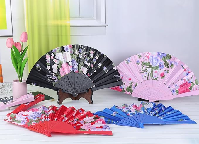 HUNANBANG 4 Pcs Oriental Flowers Japanese Folding Hand Fans Spanish Church - Image 5