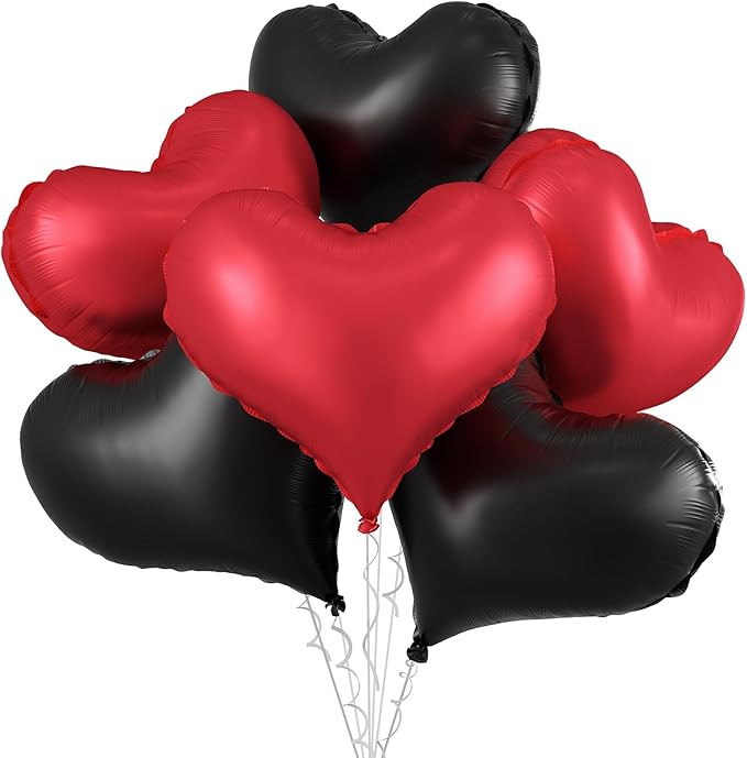 Black Red Heart Balloons, 24Inch Large Red Black Heart Foil Balloons by vibzox