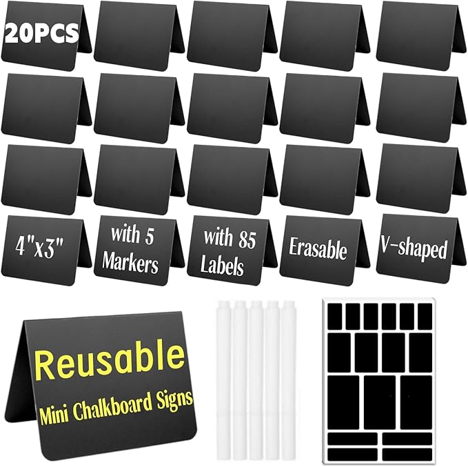 20 Pack Mini Chalkboard Signs for Food Display by MALUBAKA
