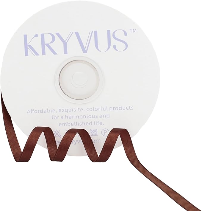 Coffee Brown Satin Ribbon 1/4 inch X Continuous 50 Yards, Single Face Polyester by Kryvusribbon