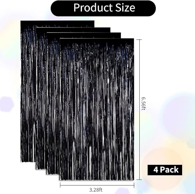 BEISHIDA 4 Pcs Black Door Streamers Tinsel Curtain Party Streamers Backdrop - Image 2