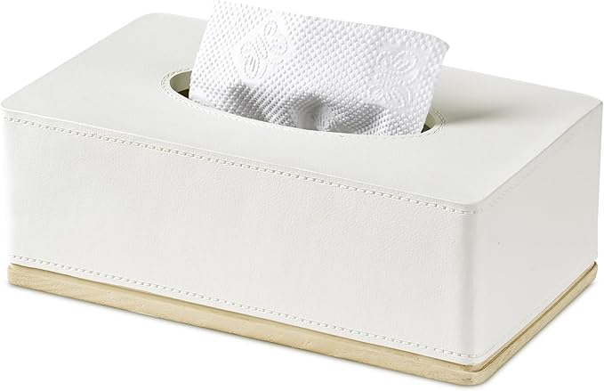 Rectangular Tissue Box Cover for Bathroom, Livingroom, Hand Carved Leather by Polytree
