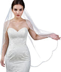 Bridal Veils Pearls and Crystals Beaded Edge Fingertip Length Wedding Veil by Unknown
