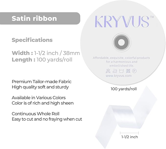 White Satin Ribbon 1-1/2 inch X Continuous 100 Yards, Single Face Polyester - Image 3