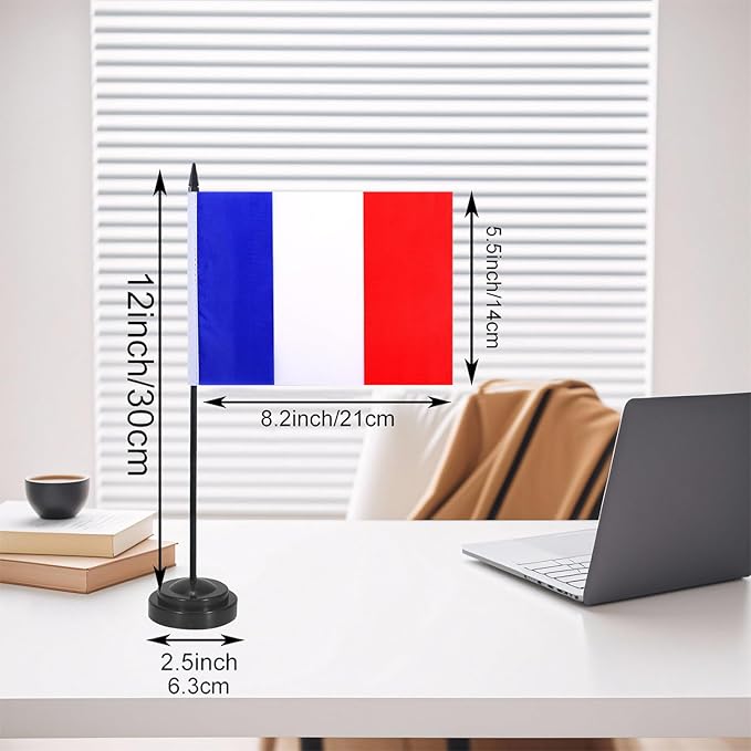 France Desk Flag 12" Solid Pole Deluxe Set French Flags Banner Mini Small - Image 2