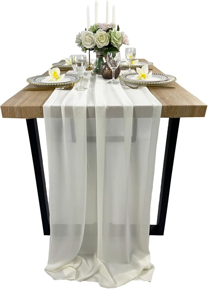 EHLDekol 13ft Ivory Chiffon Table Runner, 29x156 Inches Romantic and Rustic by EHLDekol