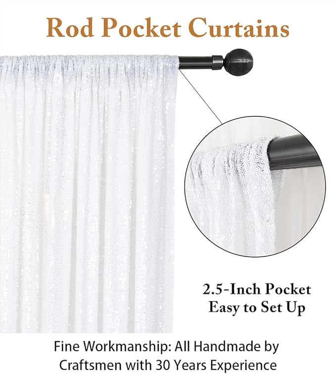 ShinyBeauty White Sequin Backdrop Curtain 2 Panels Seuqin Bakdrop 4X8FT Photo - Image 3