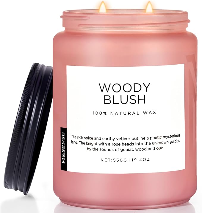 M&SENSE Rose Oud Wood Soy Candles 2 Wick, Large Scented Candles 19.4oz 110 Hour by MSENSE