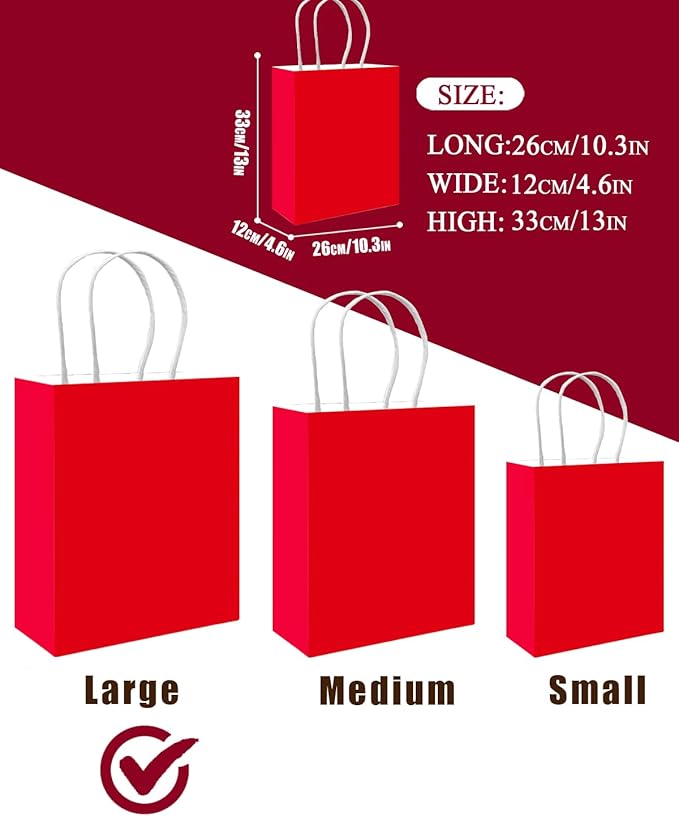 qiqee 50-Packs Red Paper Gift Bags - Image 3