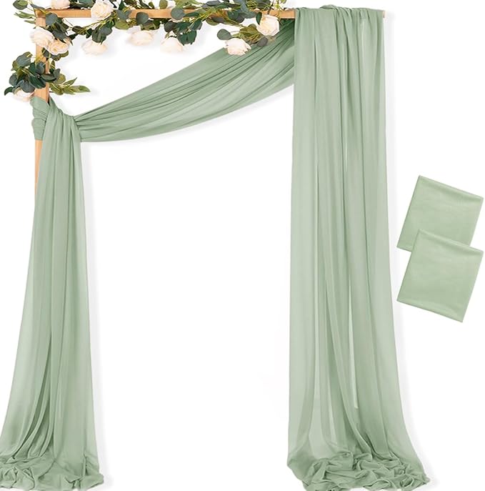 MLMC Sage Green Wedding Arch Draping Fabric 2 Panels 29" x 20 FT Extra Long by MLMC